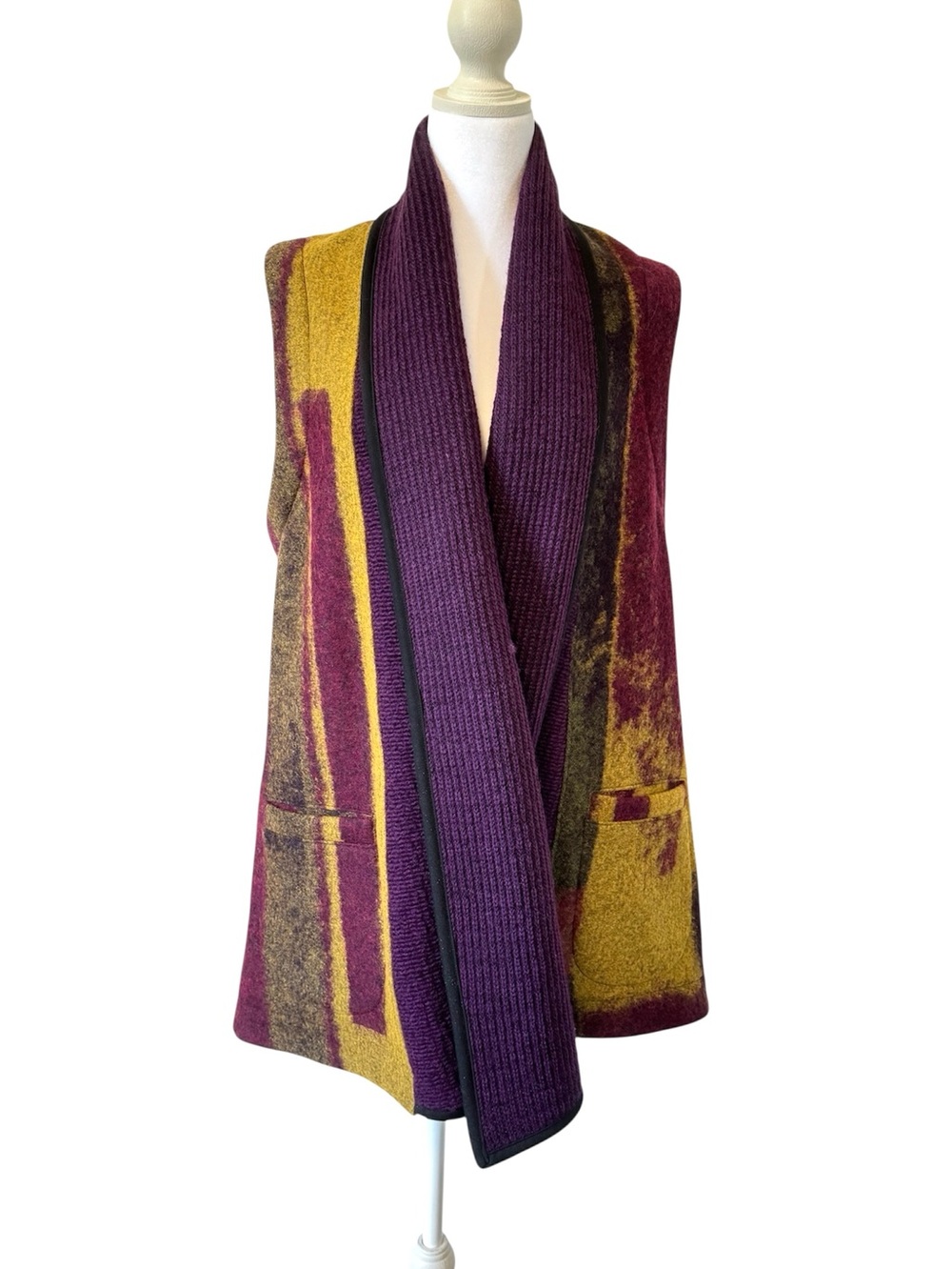 Art Of Cloth Wool Vest Colorful Purple Art To Wear Womens Large Draped Front